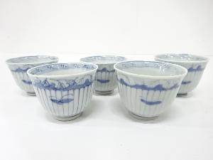 古伊万里　染付　蝶　汲出　5客